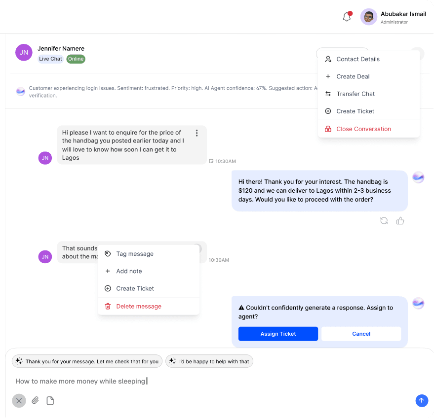 Admin all messages panel