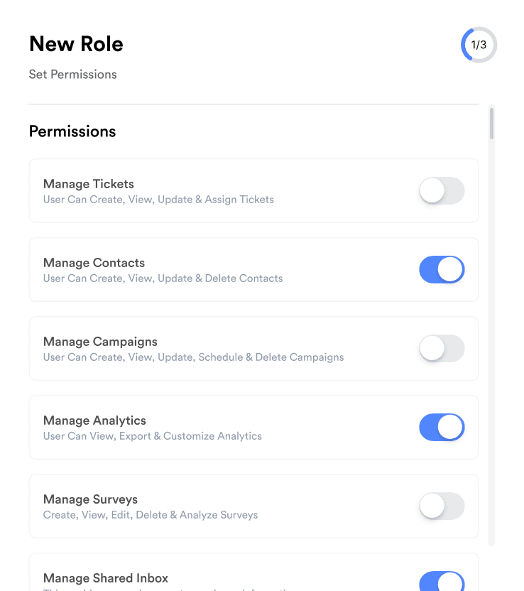 New role permissions panel