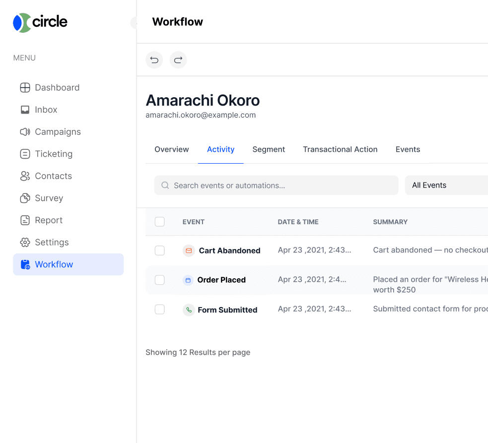 Workflow logs activity feed