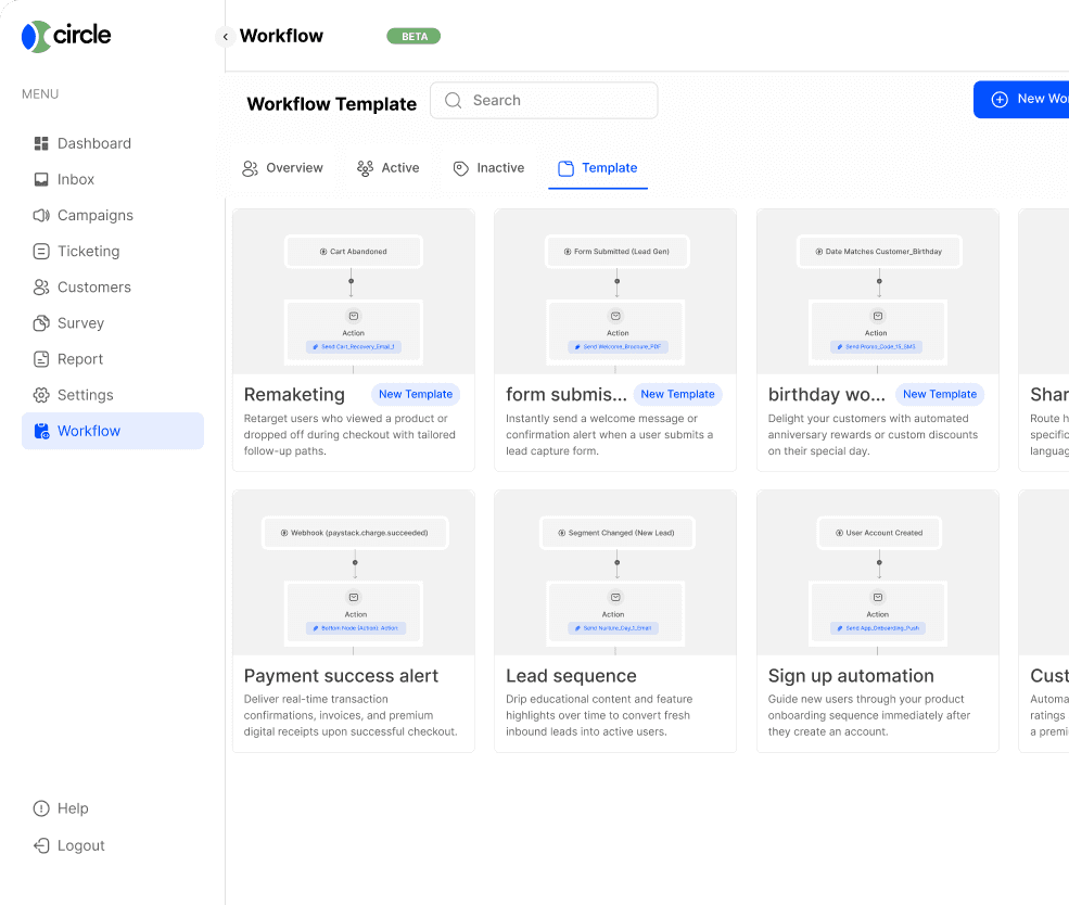 Workflow templates grid